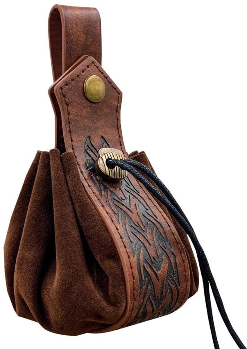 Heuptas Middeleeuws PU-leer - Retro Draagbare Portemonnee - Trekkoordtasje - Vintage Buideltas - 4 x 16 cm - Reliëfpatroon