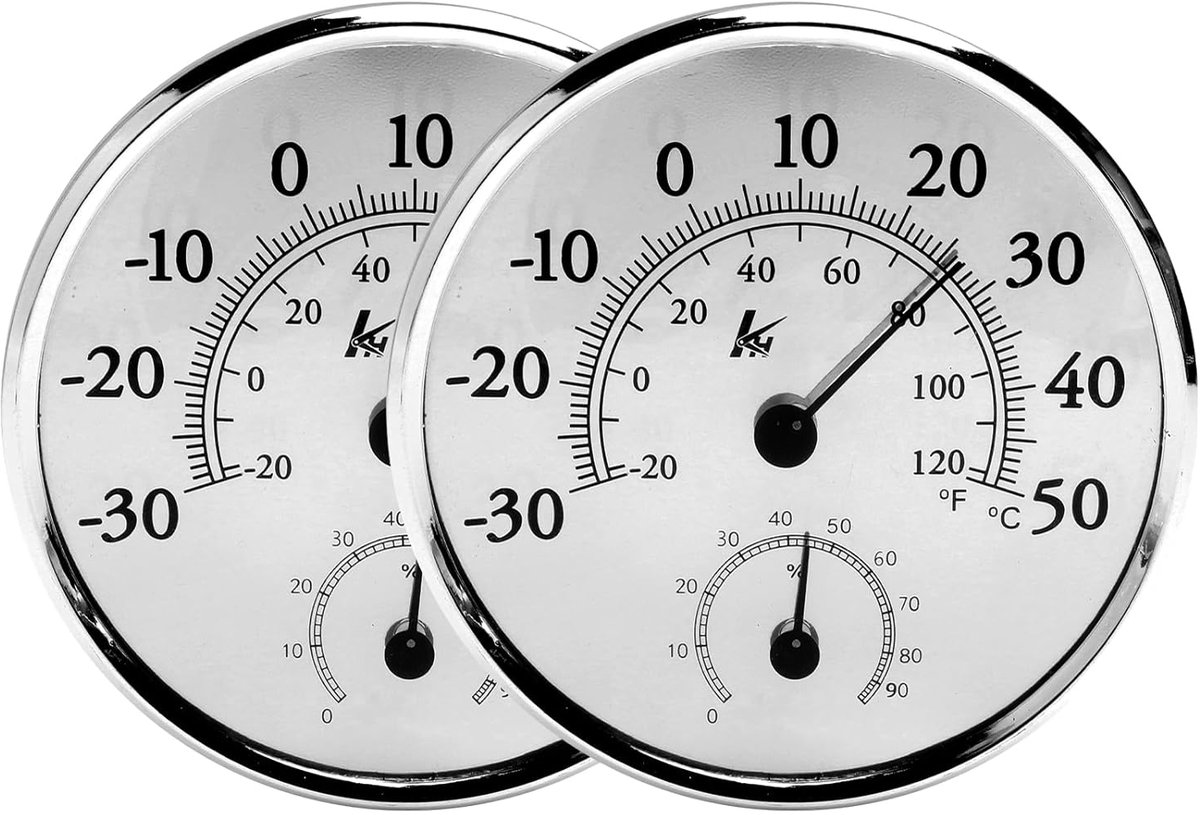 Thermo-hygrometer set van 2 - analoog 13 cm - zonder batterij - nauwkeurige temperatuur- en luchtvochtigheidsmeting - ShopVlot