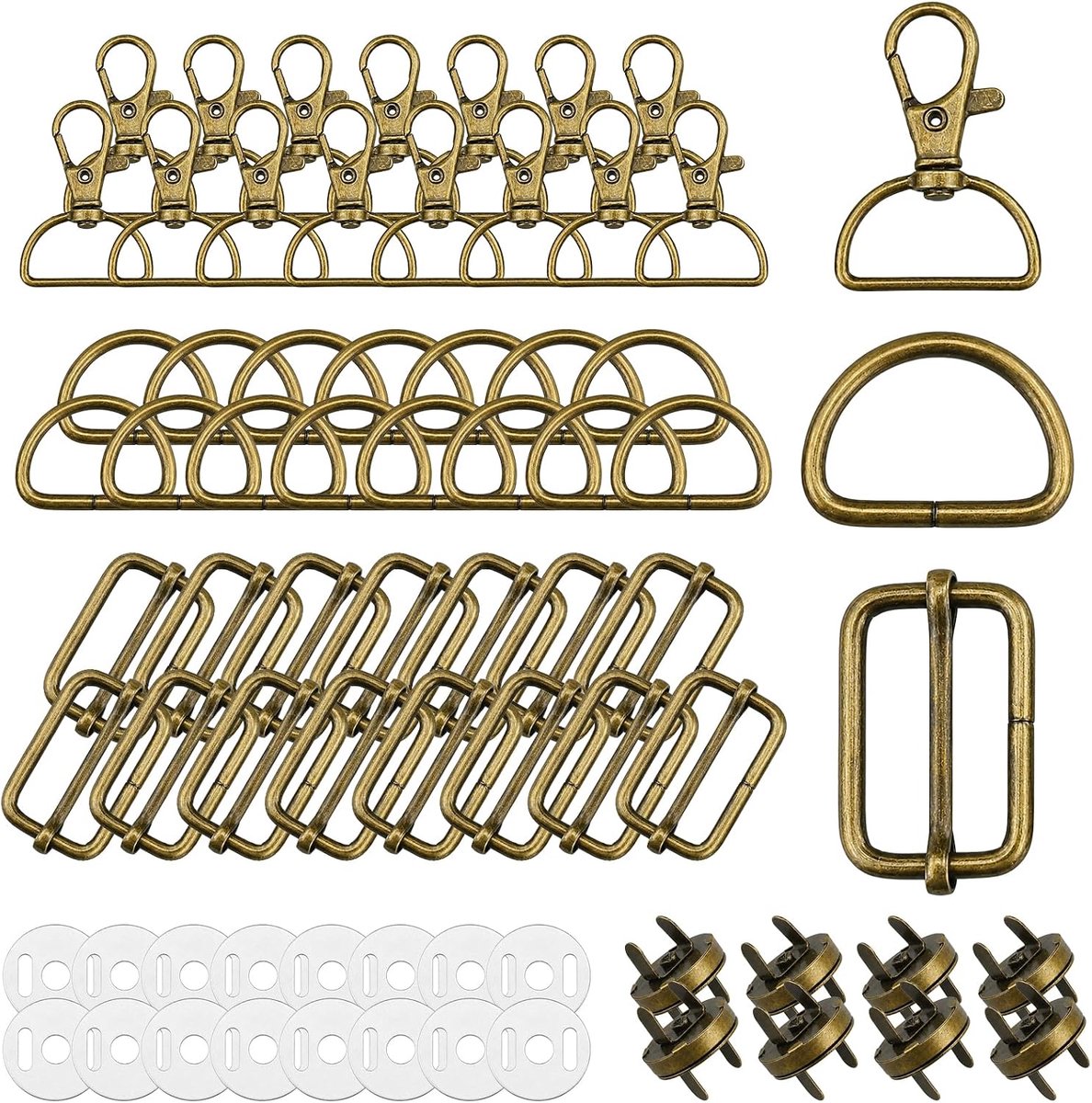Draaibare karabijnhaken set - 56 stuks - antieke bronzen D-ringen en clips - ideaal voor naaiprojecten - ShopVlot