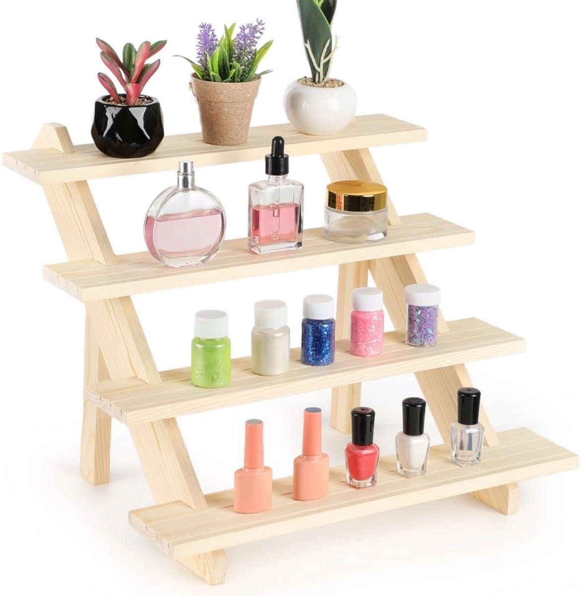 Presentatietoren 4-laags - houten steigerhout - voor sieraden en cupcakes - ruimtebesparend - ShopVlot