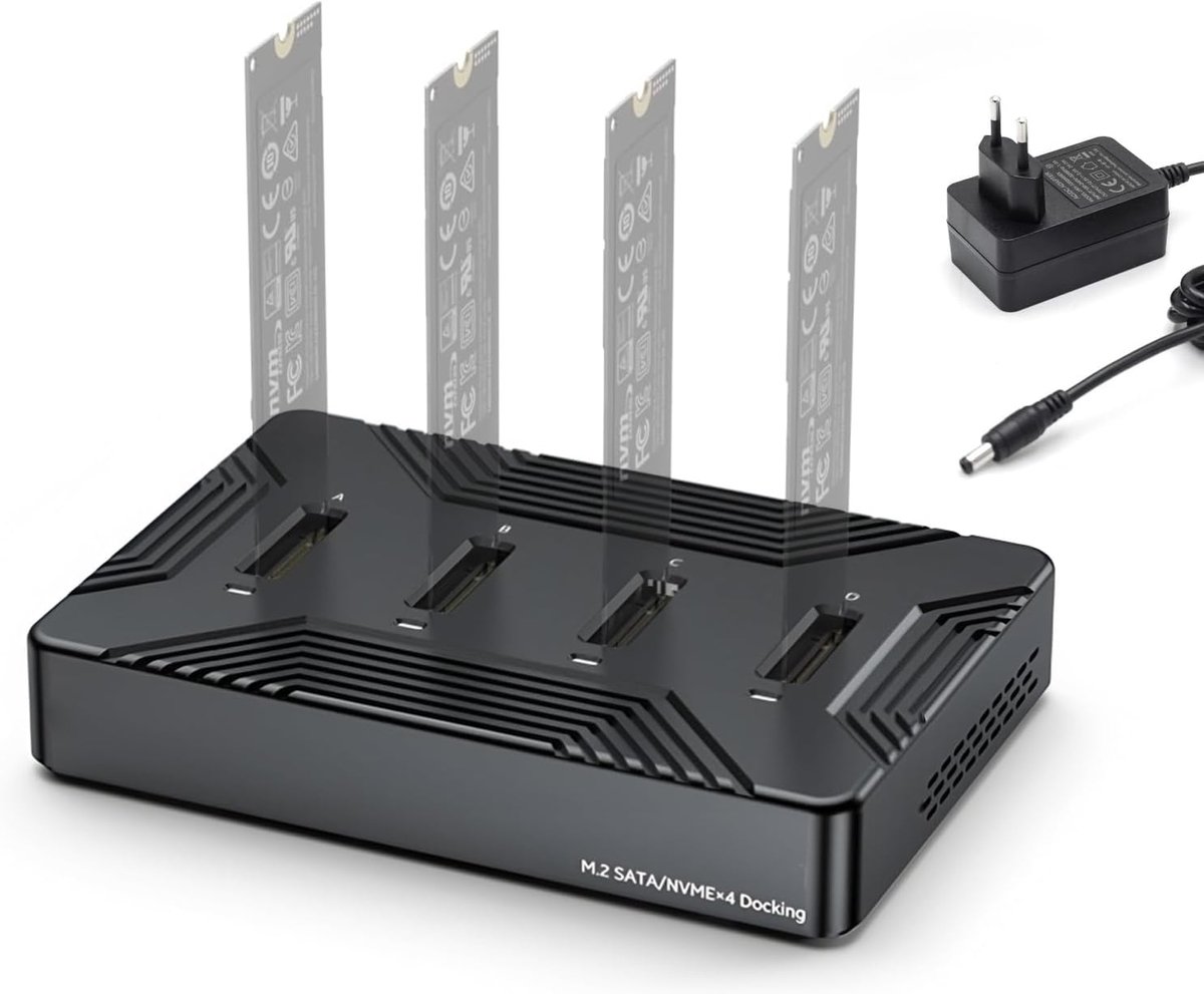 M.2 NVME SATA SSD Docking Station 4 Bay - Aluminium - USB 3.2 Gen 2 10Gbps - Voor gelijktijdig gebruik van 4 SSD's - ShopVlot