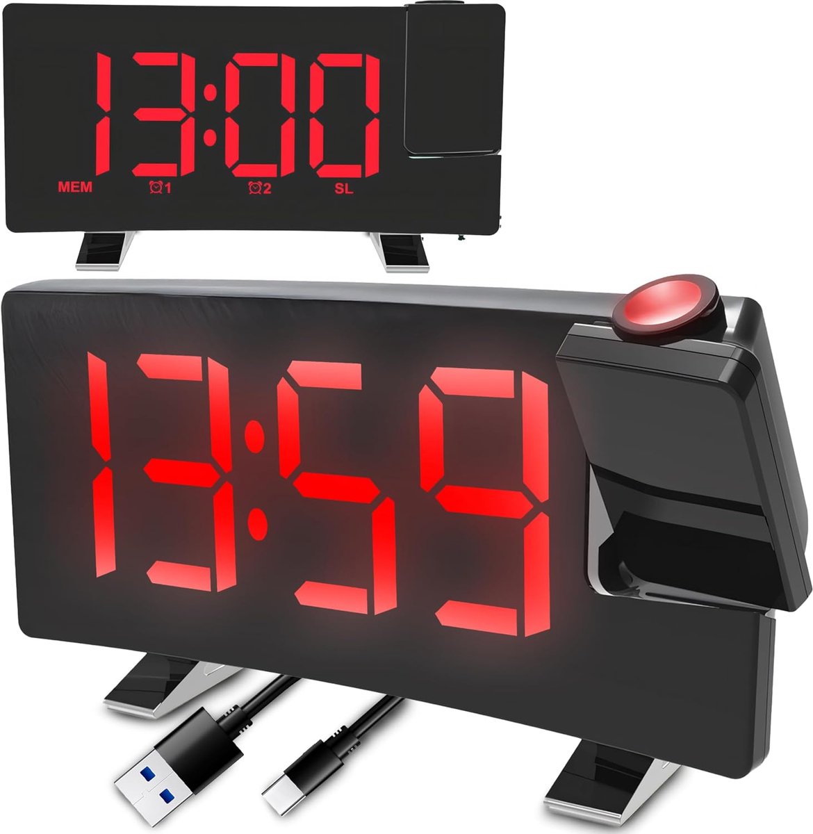 Digitale wekker met projectie - 8 inch LED display - USB oplader - perfect voor ouderen - ShopVlot