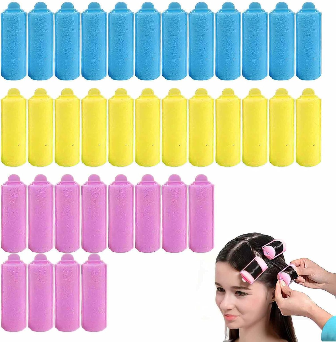 Krulspelden set - 36 stuks - 12 roze, 12 blauw, 12 geel - geschikt voor alle leeftijden - ShopVlot