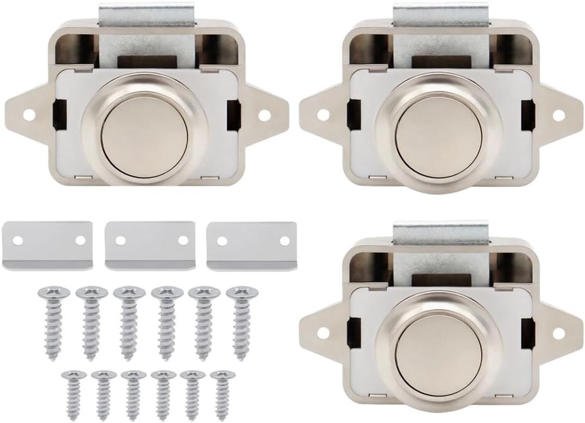 Cabinet Push Button Lock, Push-Lock Button Catch, Keyless Camper Lock, Locking for Drawers, Push Lock, Mini Push - ShopVlot