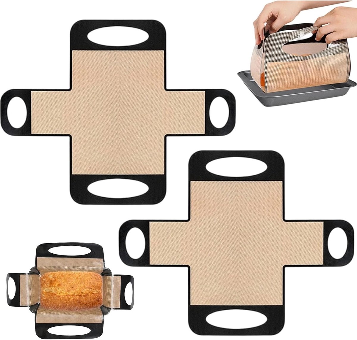 2 stuks broodlussen, broodslinger met 4 handgrepen, herbruikbare anti-aanbaklaag broodbakvorm, siliconen bakmat, voor - ShopVlot
