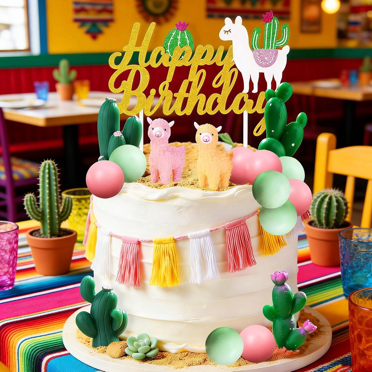 Lama Kaktus Alpaka Kaktus Cake Decorations for Mexican Party Birthday Baby Shower Cinco de Mayo Party Accessories - ShopVlot