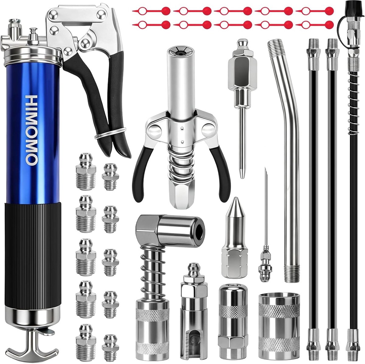 HIMOMO Vetpers voor smeernippel, vetpers 6000-7000 psi, met G-koppeling voor smeernippel, 3 flexibele slangen - ShopVlot