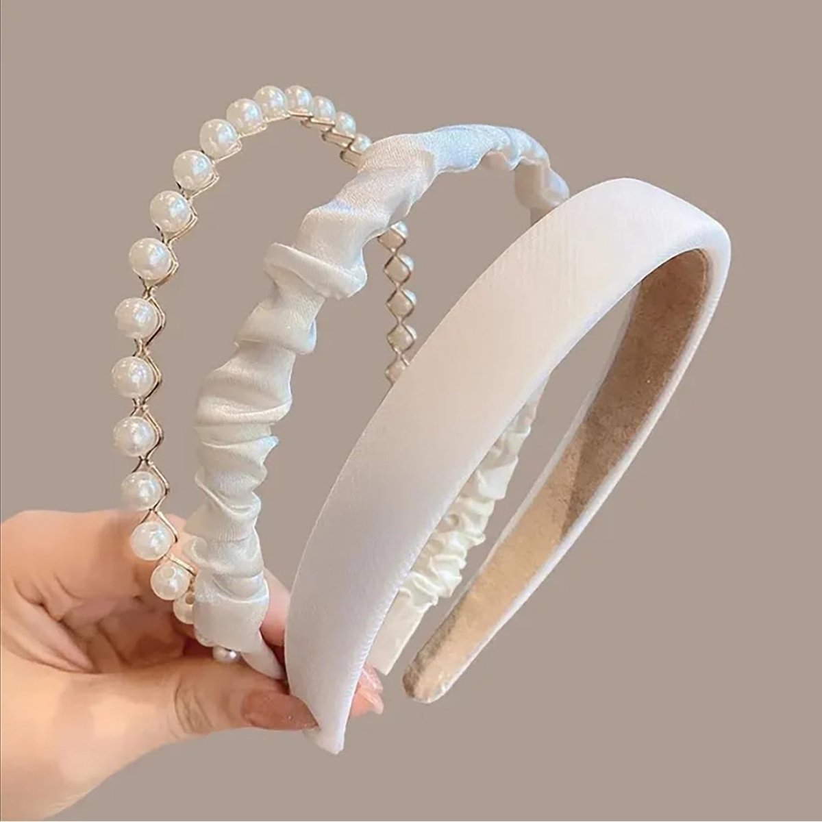 3 women's hair bands, white pearl headband, vintage hair band for women - ShopVlot