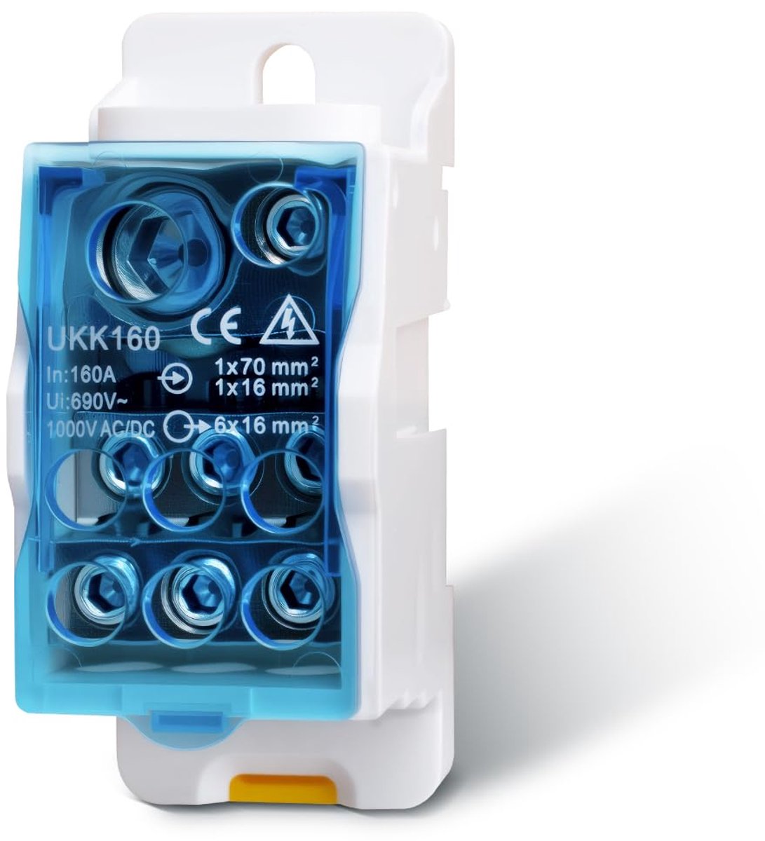 1Pcs Terminal Block Distribution Box 160A 1 In 6 Out, Din Rail Terminal Blocks Distribution Box Blue Enclosure - ShopVlot