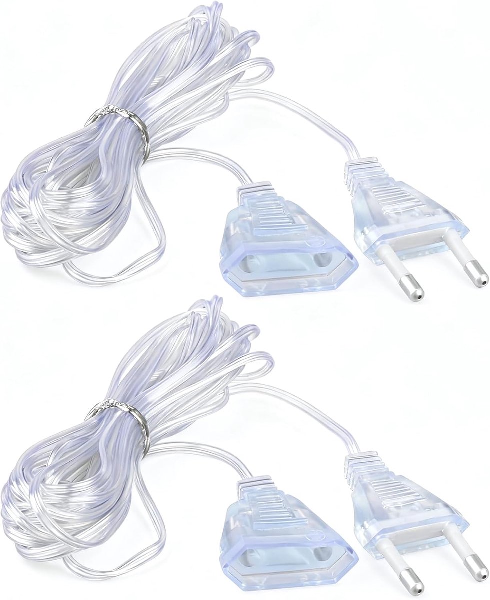 Pack of 2 Transparent Extension Cable 5 m Extension Cable Small Extension Cable European Plug Flat Euro Plug 220V 1W - ShopVlot