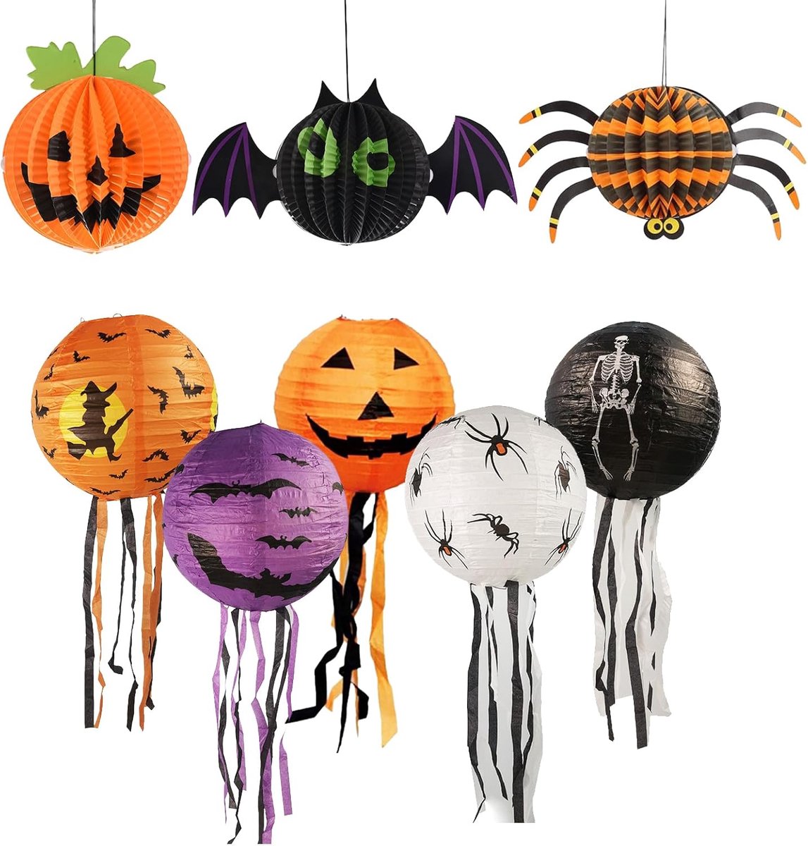Halloween Lantaarn 8 Stuks - Papieren Lantaarn - Spinnen en Schedel Decoratie - Ideaal voor Tuin en Thema Feesten - ShopVlot