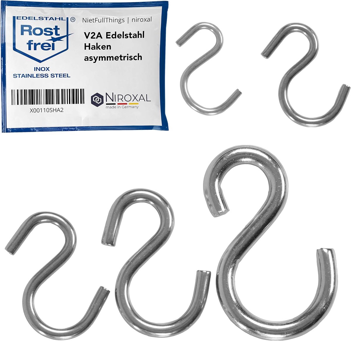 Asymmetrische S-haak klein - roestvrij staal V2A - hoge belastbaarheid - ideaal voor decoratie - ShopVlot