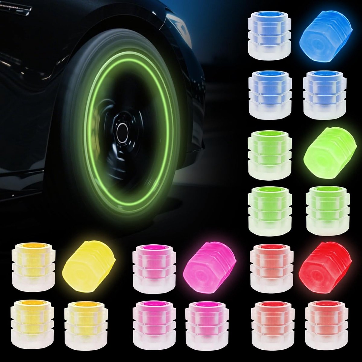 Luminous ventilatiekappen set van 20 - diverse kleuren - ABS materiaal - voor auto, fiets of motor - ShopVlot