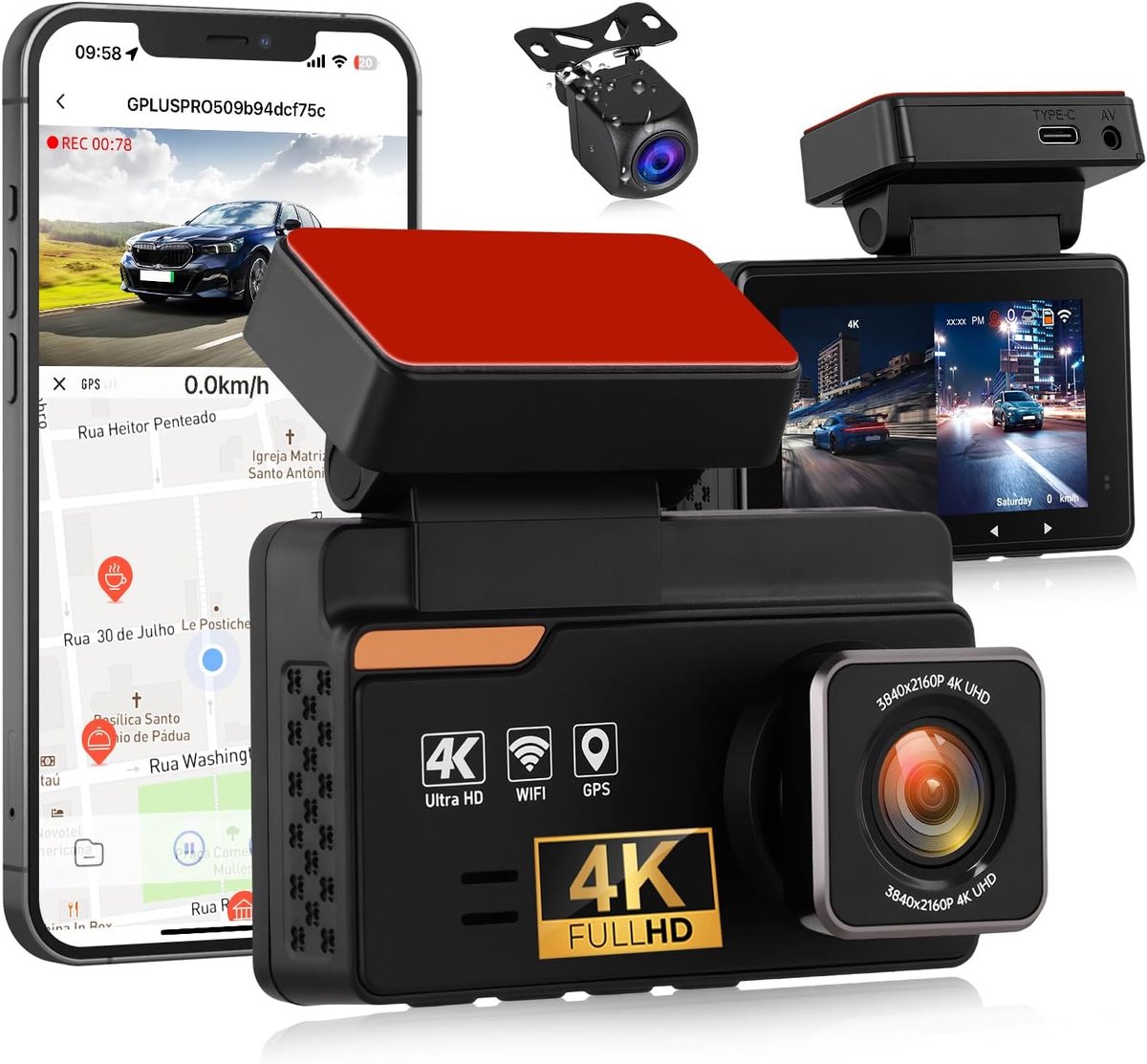 Dashcam 4K+2K met 3 inch IPS scherm - GPS en 5GHz WiFi - Nachtzicht en G-sensor - Veilige ritten vastleggen - ShopVlot