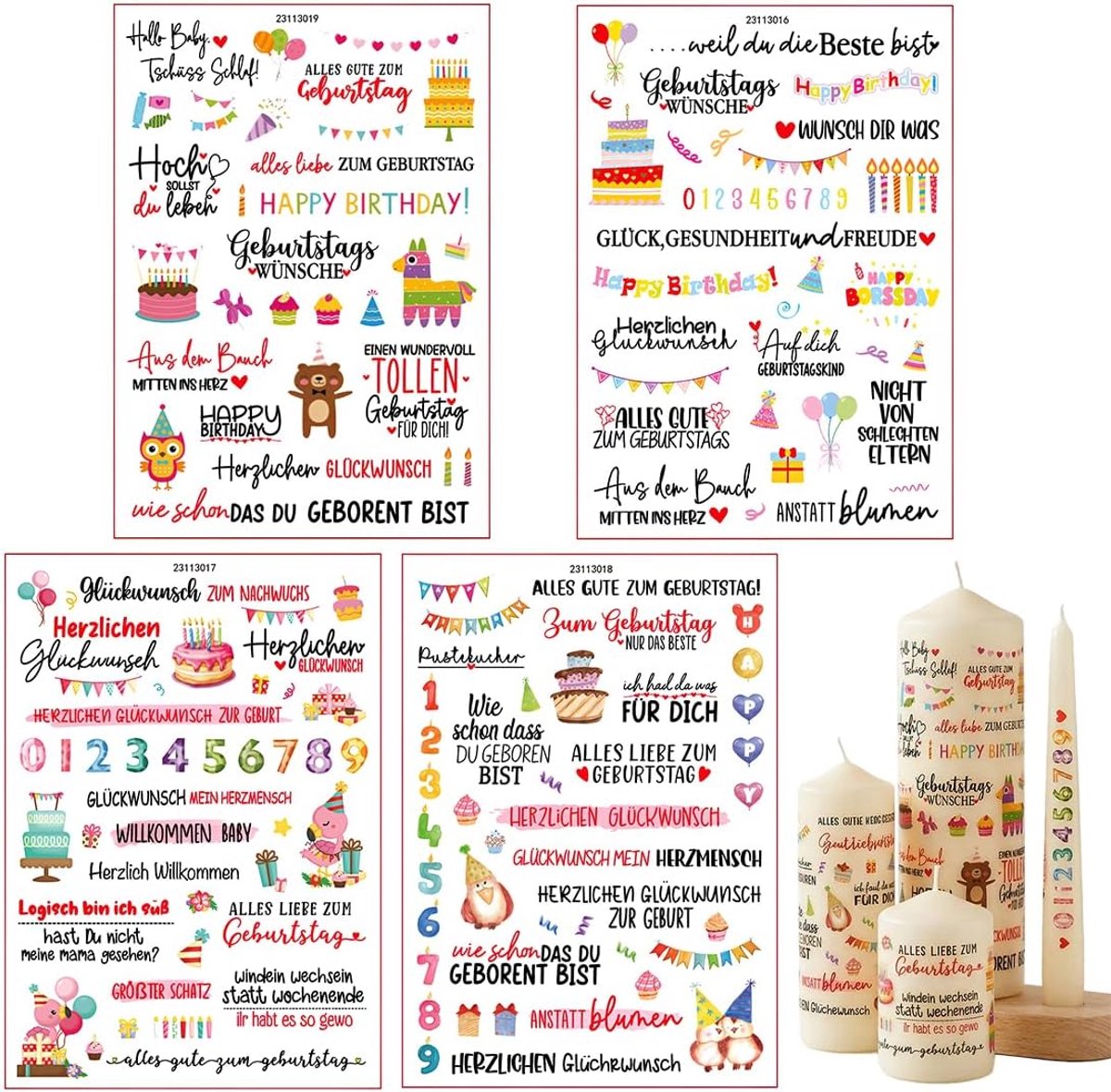 Kaarsentatoeages 4 vellen - Watertransferprint - Unieke motieven - Decoratie voor verjaardagsfeestjes - ShopVlot