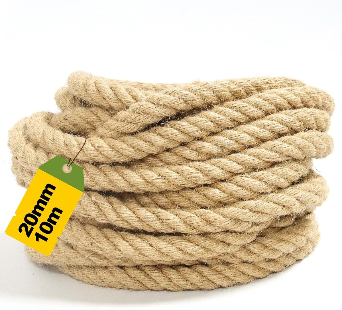 Jute Rope 20 mm x 10 m - Strong Natural Fibre Hemp Rope for Garden DIY Decoration - ShopVlot