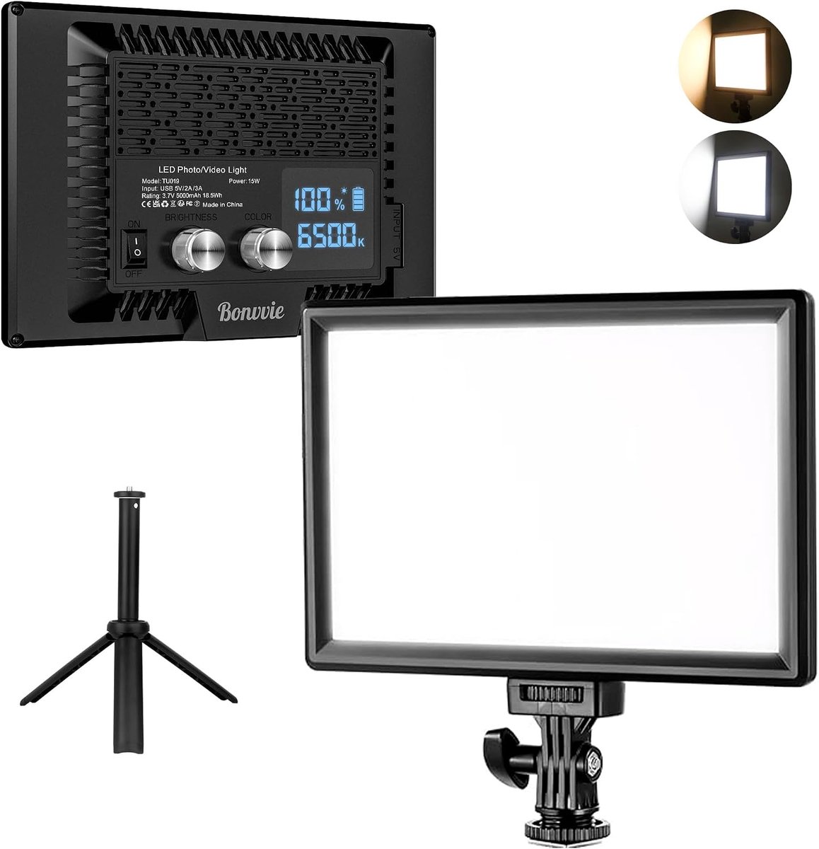 Kit LED Video Light, 9 Inch Camera Light with Battery 5000mAh, 3000 – 6500K CRI 97+ Soft Photo Lighting for Studio and - ShopVlot