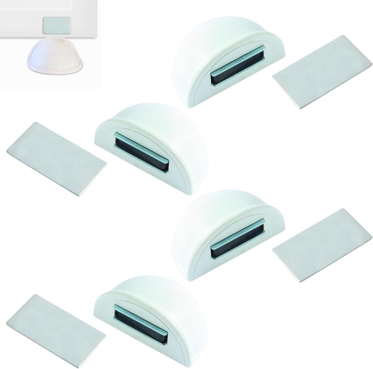 Floor Stopper with Magnet 4 Pieces White Magnetic Door Stopper Self-Adhesive No Drilling Required Stainless Steel - ShopVlot
