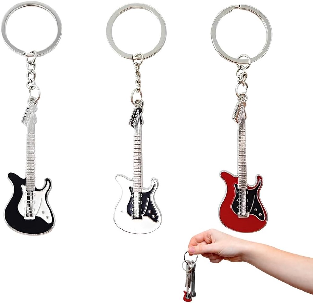 3 Stuks Gitaar Rock Elektrische Gitaar Bass Muziek Sleutelhanger Elektrisch Instrument Hanger Voor Decoratie Geschenk - ShopVlot