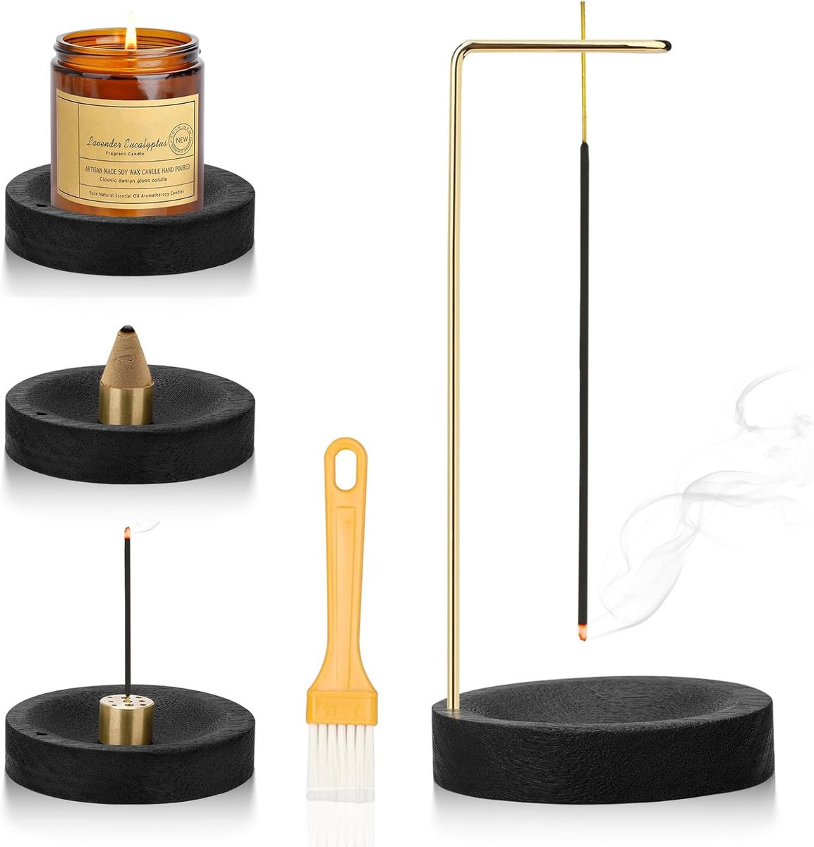 Incense Stick Holder, 3 in 1 Handmade Wooden Round Base Incense Cone Holder Modern Design with Cone Coil, 9 Hole - ShopVlot