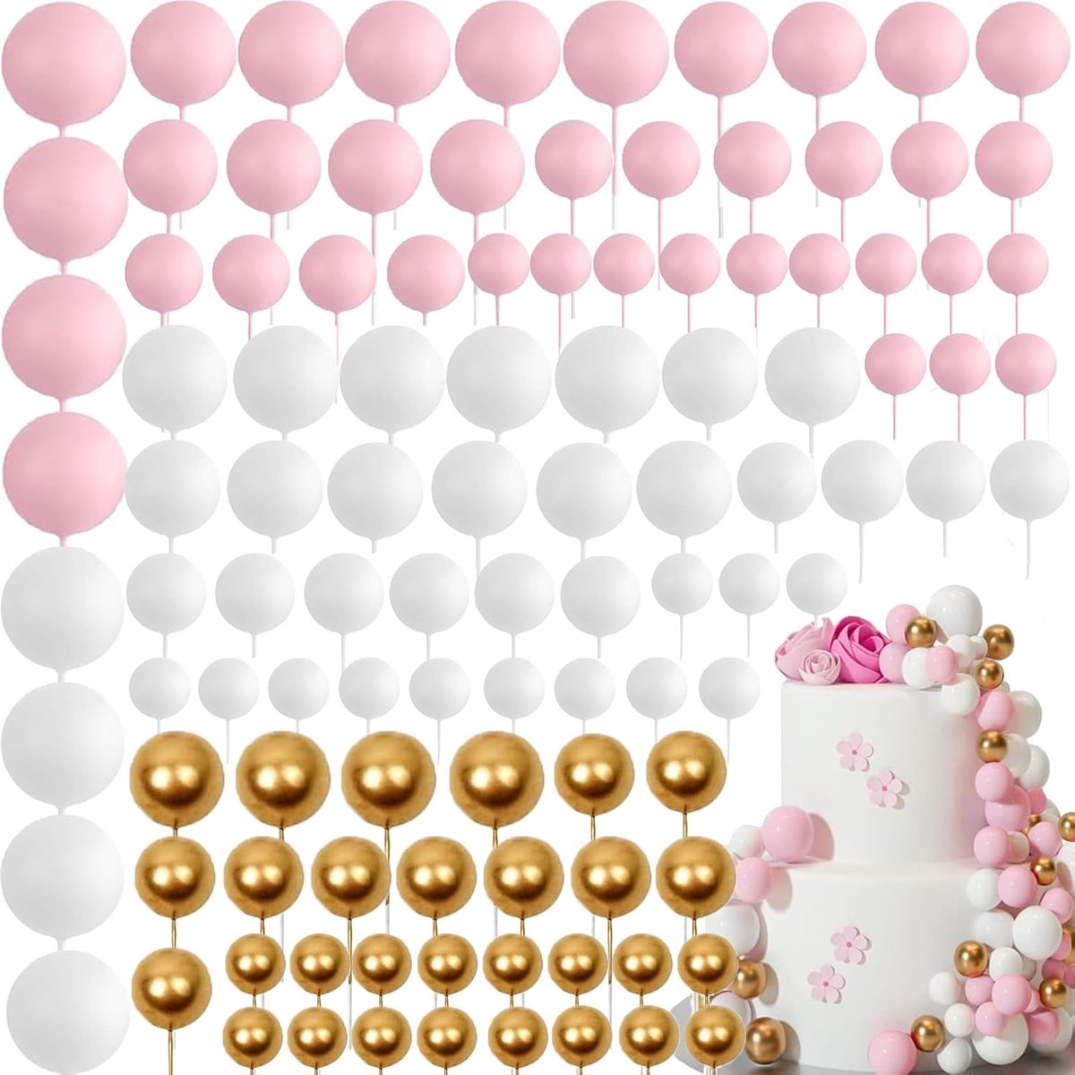 Pack of 108 Topper Foam Balls Cake Decoration Birthday Cake Toppers Balls for Wedding Birthday Shower (Pink) - ShopVlot