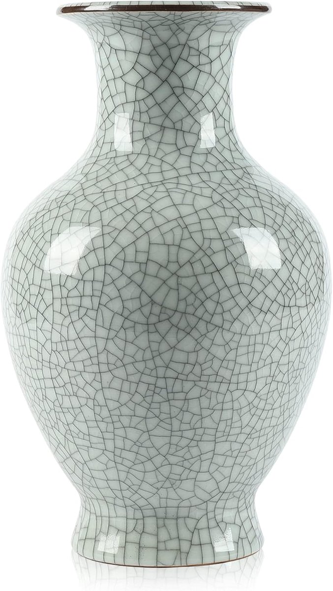 Chinese Ceramic Art Handmade Antique Ice Cream Crack Glaze Vases Big China Porcelain Flower Bottle Vase (White - ShopVlot