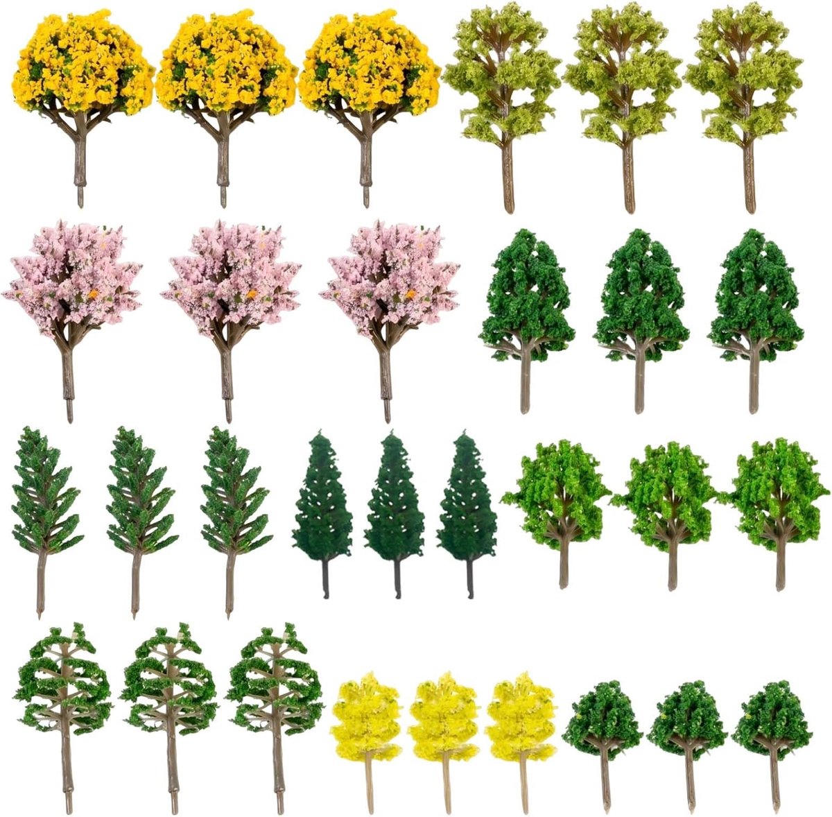 30 stuks miniatuurbomen voor modelbouw - gemengde set bomen model voor landschap spoorbaan architectuur diorama trein - ShopVlot