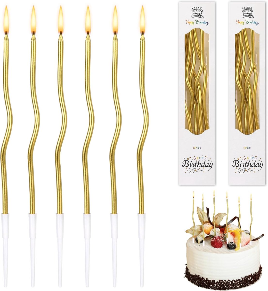 12pcs Birthday Candles, Spiral Cake Candles with Holders for Decorative Birthday, Wedding, Party, Thin and Long, 6.3" - ShopVlot
