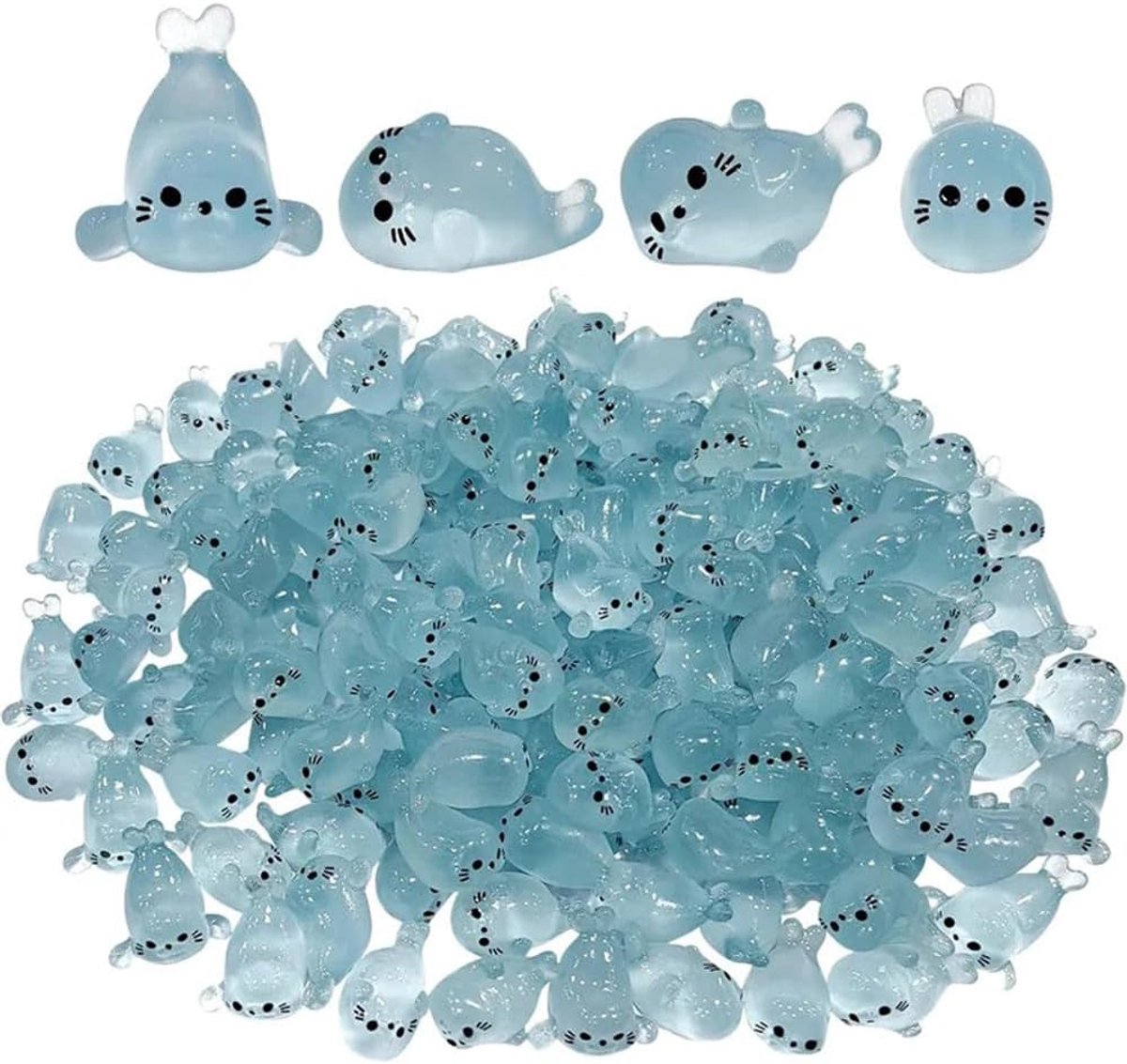 100 stuks gloeiende in het donker, mini-zegelfiguren, schattige lichtgevende hars, zeedieren, 4 stijlen, zegel, pop - ShopVlot