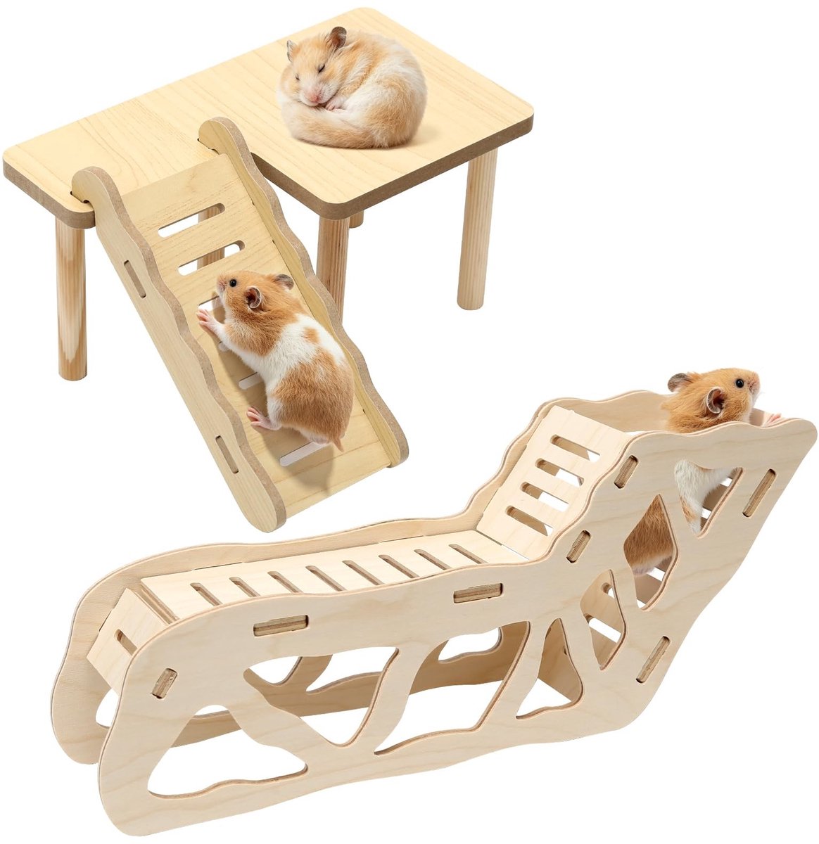 Solidchoice - Hamsterplatform van Natuurlijk Hout met Klimladder