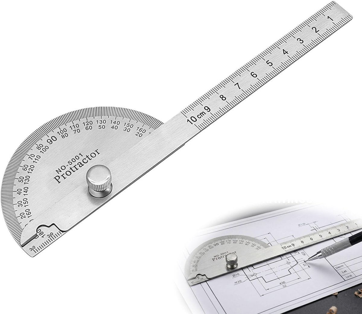 Solidchoice - Roestvrij Staal Hoekmeter 100 mm met Verstelbare Gradenmeter