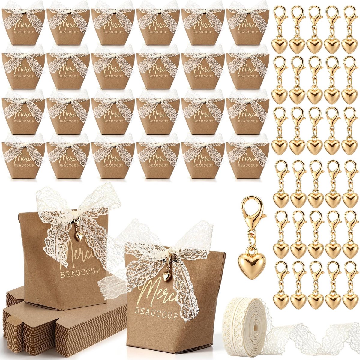 Solidchoice - Set van 30 Kraft Papieren Gift Boxes voor Bruiloften