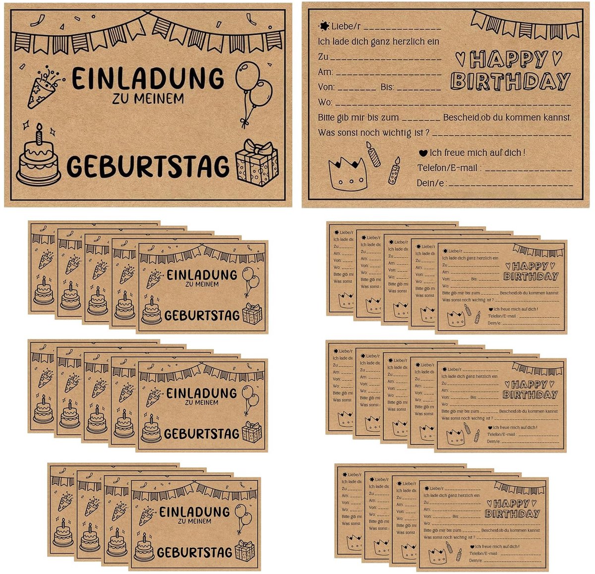 Solidchoice - Set van 15 Kinderverjaardagsuitnodigingen met Enveloppen