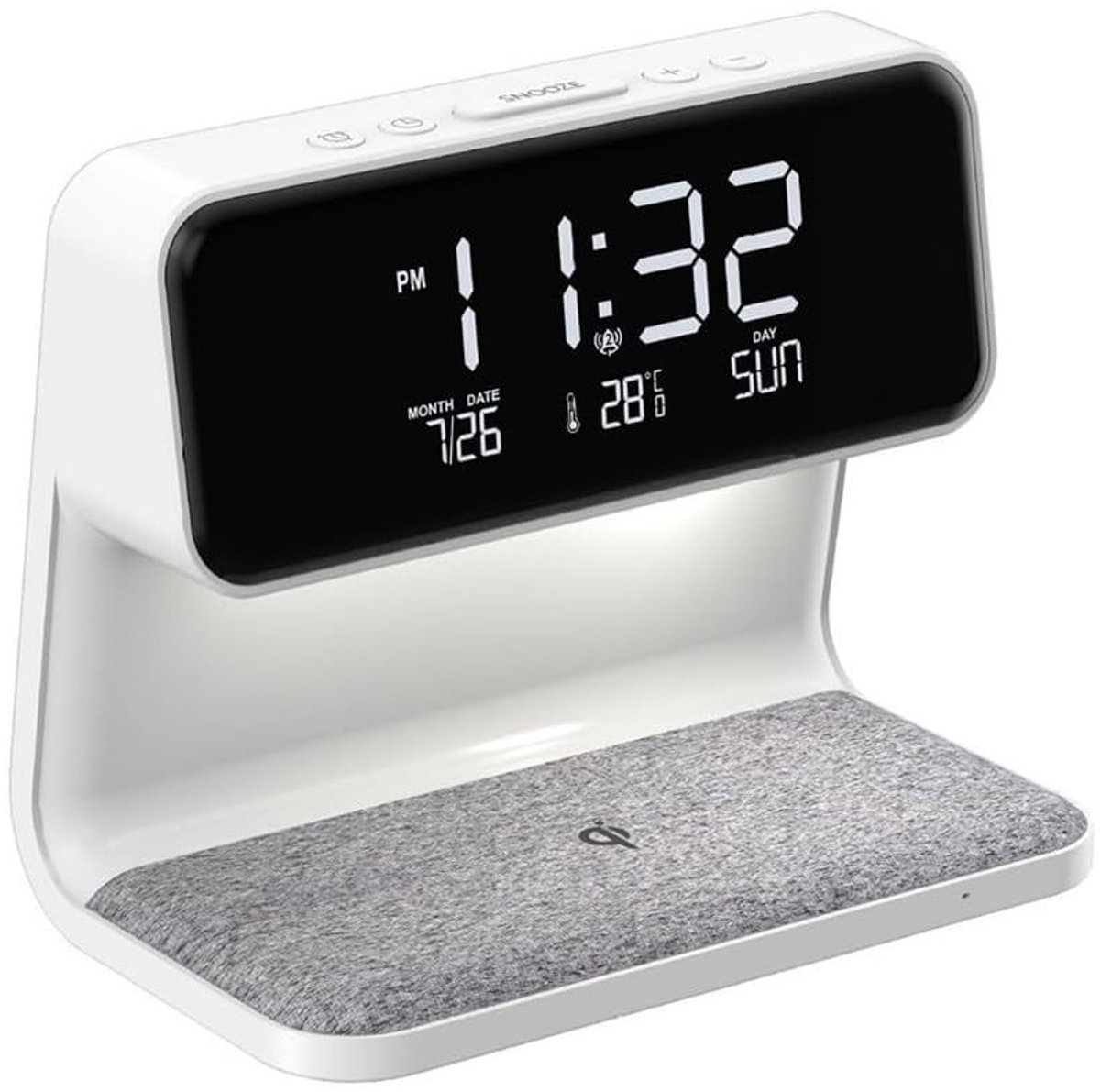 Slimme Oplader Lamp - Digitale Wekker - Wakker Worden - Draadloos Opladen - Groot Scherm - Wit