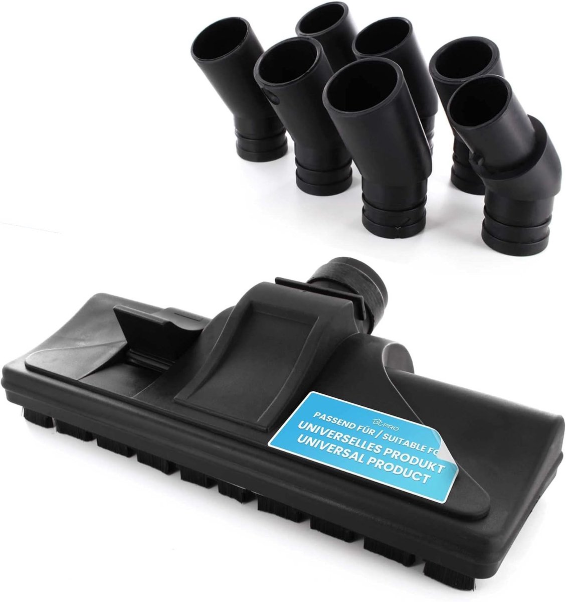 Vloerzuigmond Set - Zwart - 27 x 9,5 cm - Universele Stofzuigerborstel met 7 Koppelingen - Voor Alle Stofzuigers