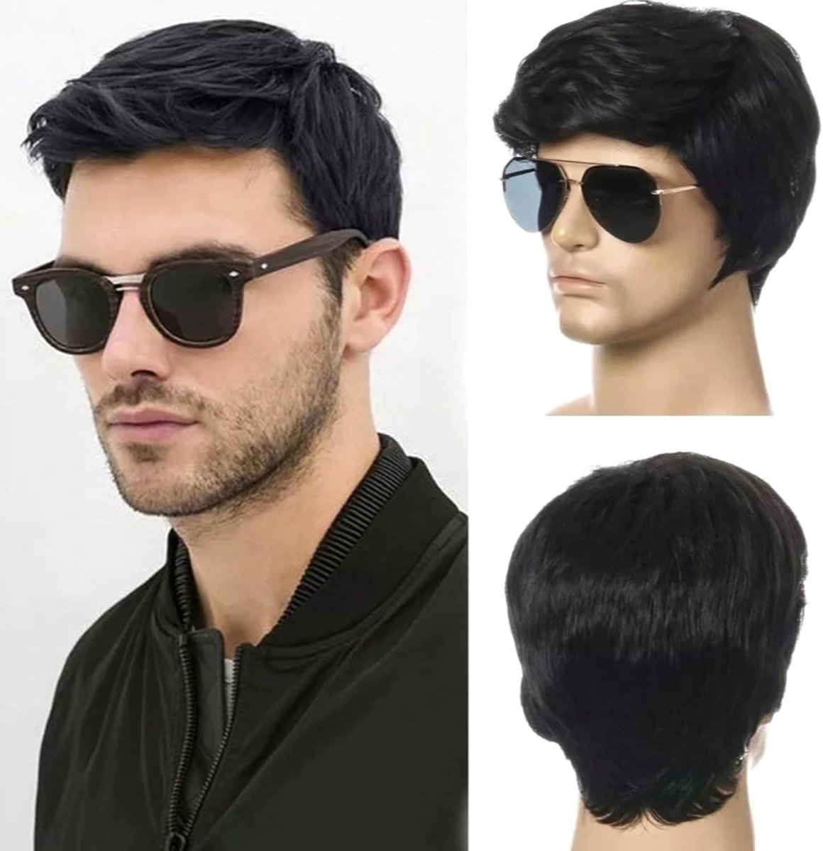 Korte Wavy Peruk voor Mannen - Zwart - Synthetisch en Hittebestendig - Perfect voor Halloween - ShopVlot