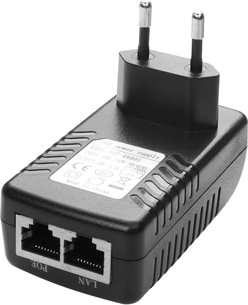 POE injector 48V 0.5A - Europese stekker - 100/1000Mbps - Plug and Play voor IP camera - ShopVlot