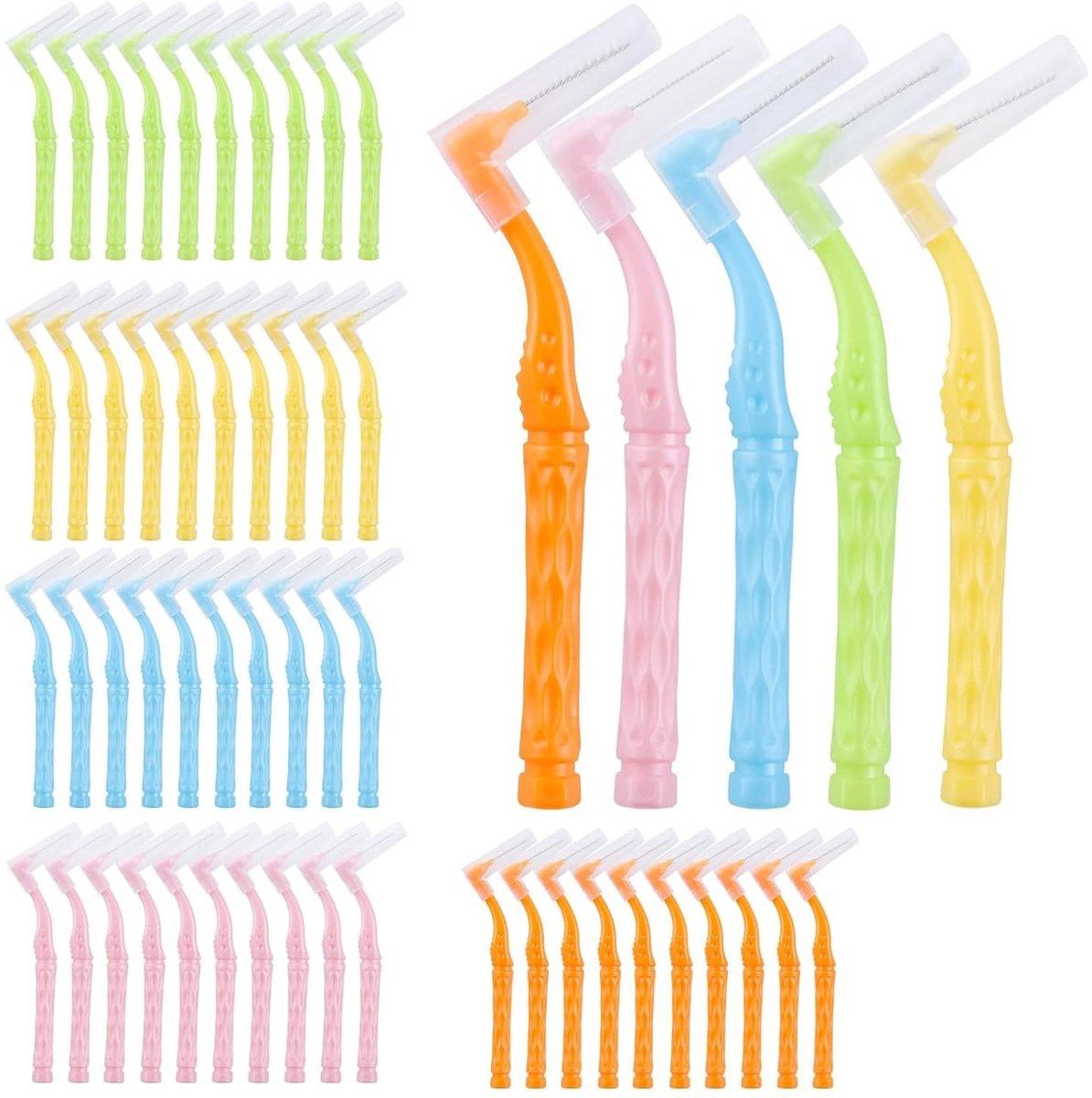 50 Pcs Interdental Borstels Set voor Volwassenen - Effectieve Plaque Verwijdering, Tandheelkundige Reiniging en Tandvleesverzorging in 5 Kleuren