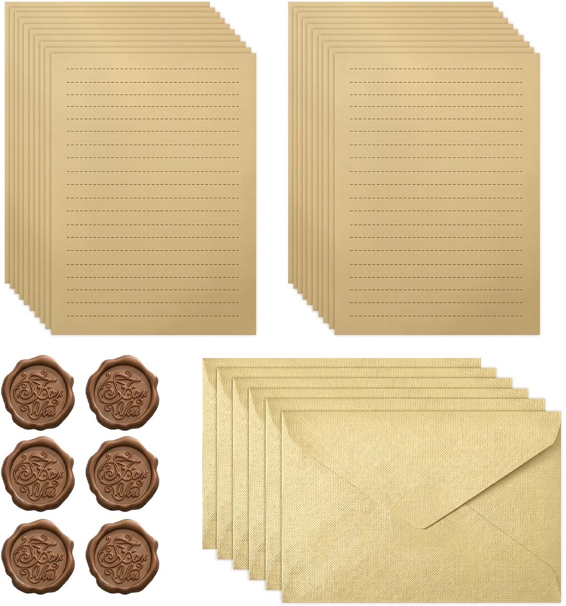 Solidchoice - Vintage Briefpapier Set met Wachs Seal Stickers