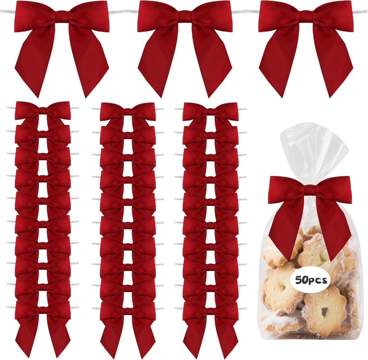 TONIFUL Klaret Satijnen strikken met bindband, 50 stuks, 11,4 cm, geschenkverpakkingen, decoratieve strikken voor - ShopVlot