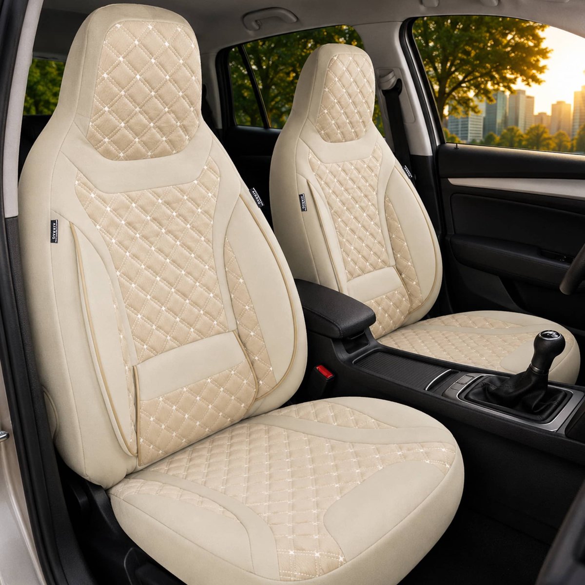 Autostoelhoezen voor Skoda Karoq BJ vanaf 2017 – Stoelhoezen voor bestuurder en passagier in Beige