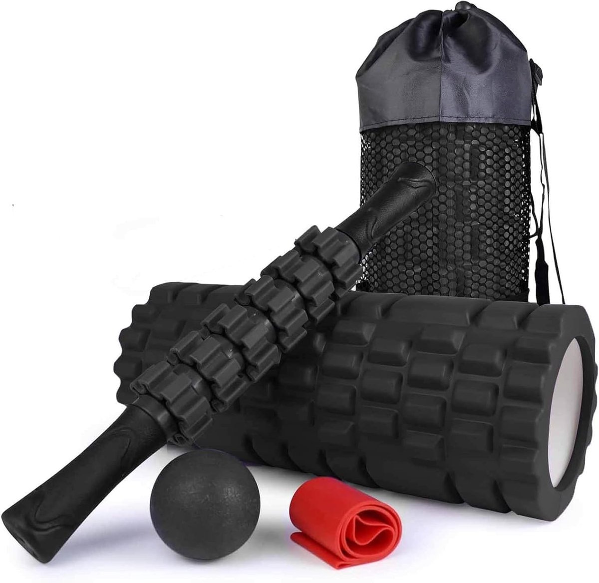 Foam roller set 4 pieces + FREE Resistance band - Massage set - Massage stick - Massage ball - Foam roller - ShopVlot