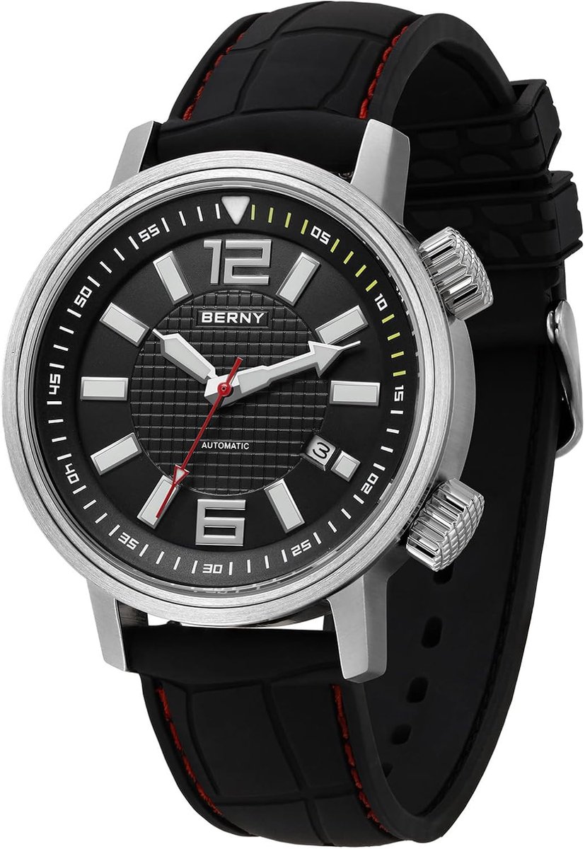 BERNY Dive Watch Men Automatic Mechanical Wrist Watch Fluoroelastomer Strap 20ATM Waterproof Sapphire Glass Super - ShopVlot
