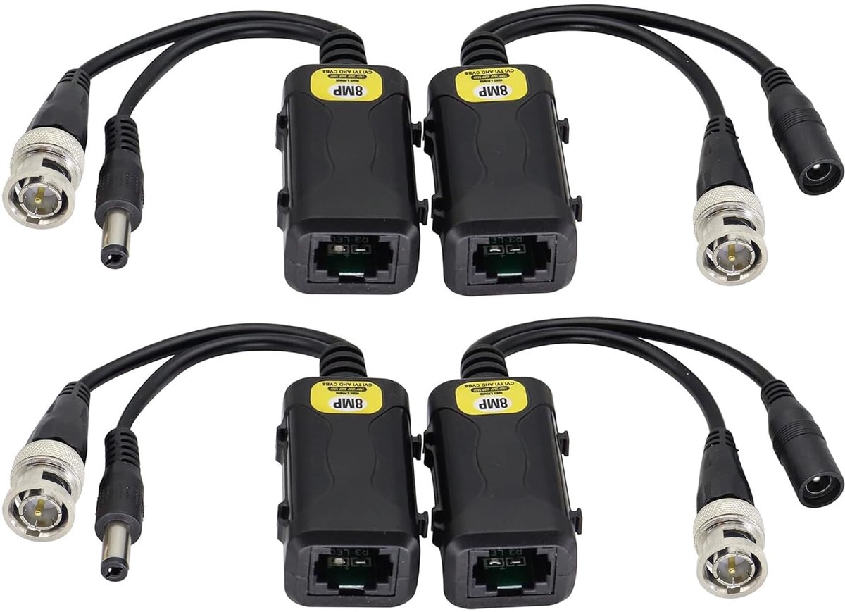 Passive Video Balun, RJ45 Female to BNC Male, DC Mains Connection, Network Transceiver, Full HD Monitoring, RJ45 to - ShopVlot