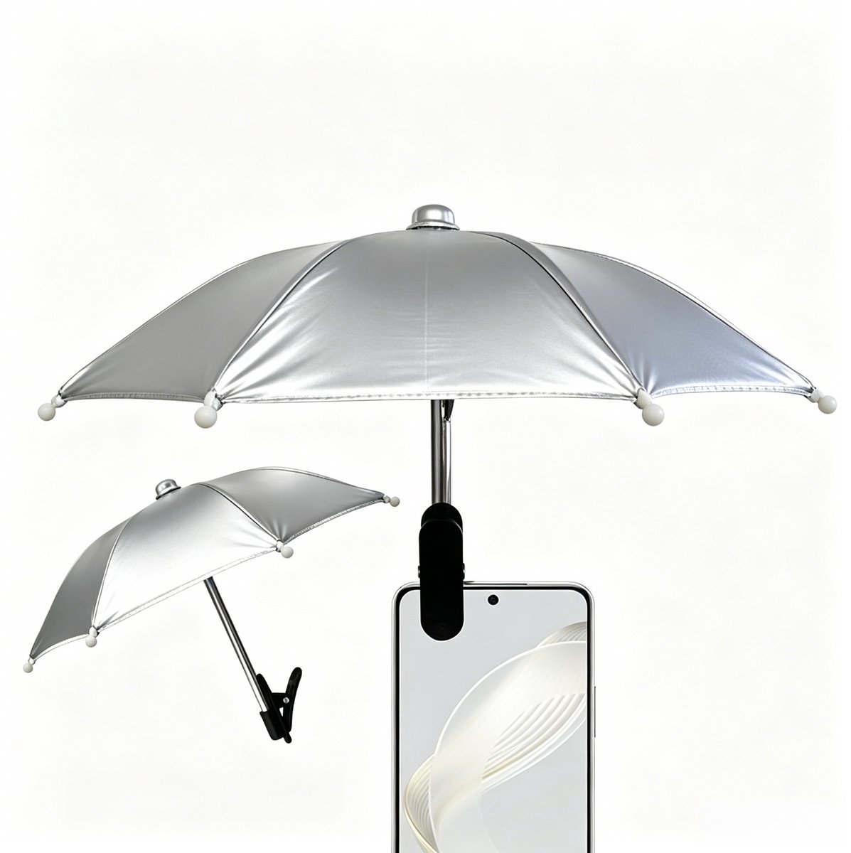 Casalora Telefoon Zonnescherm met Clip - Mini Telefoonparaplu Tegen Zon en Reflectie - Zilver