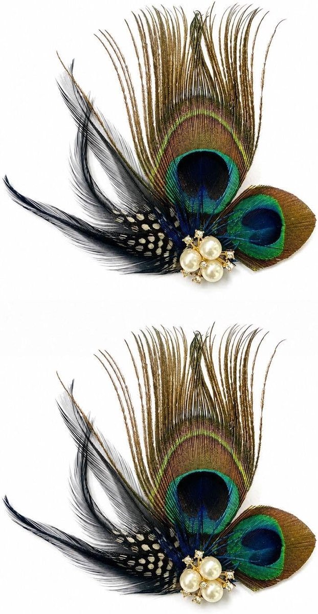2 Stuks Pauwenveren Haarspelden, Parel- En Diamanten Haarspelden, Feesthoofddeksels In Etnische Stijl, Accessoires - ShopVlot