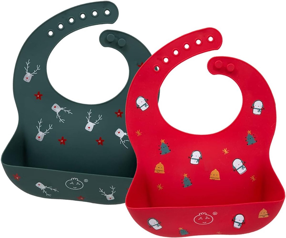Little Dimsum Bibs 2Pcs Silicone Bibs Baby Food Easy Adjustable and Wipeable Soft Waterproof Bibs Perfect Crumb - ShopVlot