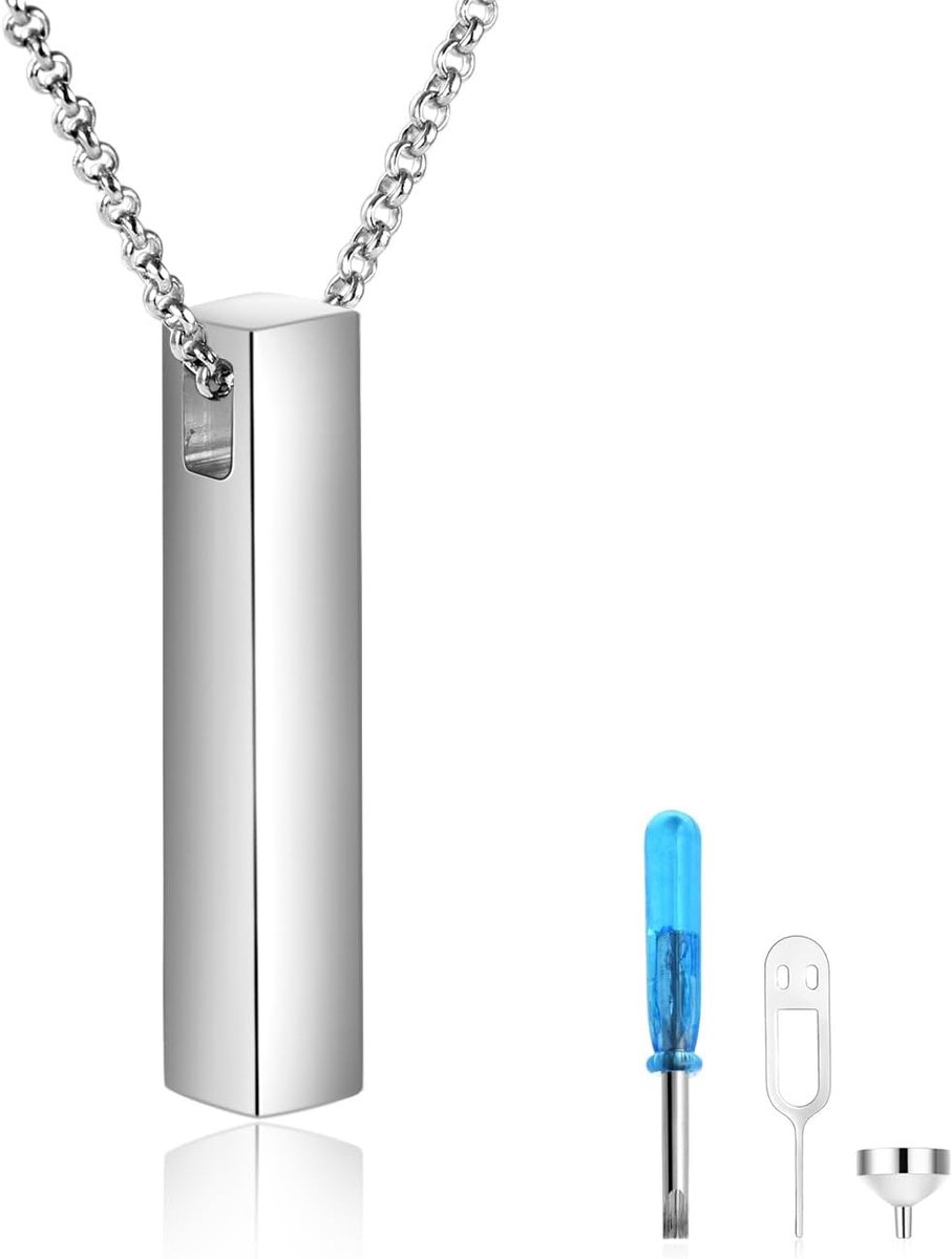 URONE Urn Necklace for Ash 925 Sterling Silver 3D Bar Ash Pendant Cremation Hazel Necklace Jewellery Gifts for Women - ShopVlot