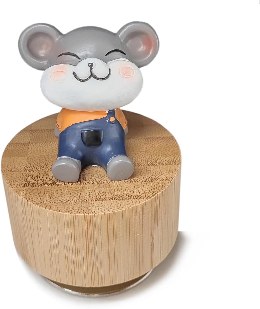 Mini Wooden Animals Rotary Music Box with Cute Mouse Ornament (Tune: Edelweiss) - ShopVlot