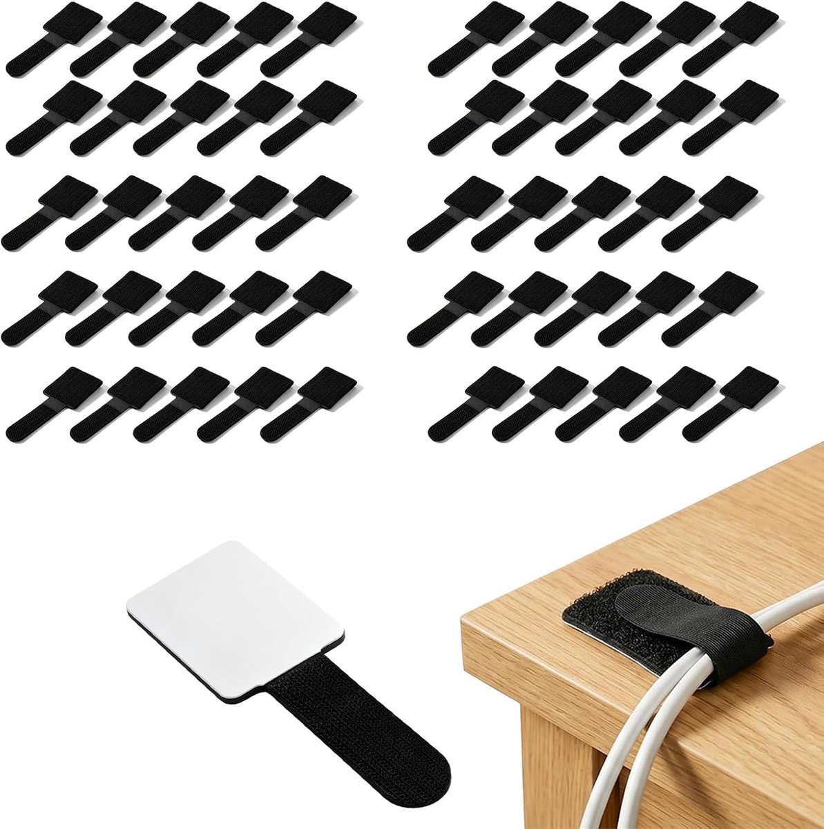 Kabelbinders, zwart, zelfklevend, 50 stuks kabelbeheer voor bureau, kabelhouder, kabelorganizer, kabelbevestiging - ShopVlot